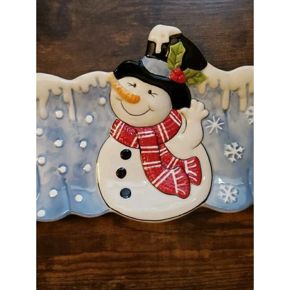 Fitz and Floyd Snack Therapy Snow Snowman Tray Christmas Winter Decor 12